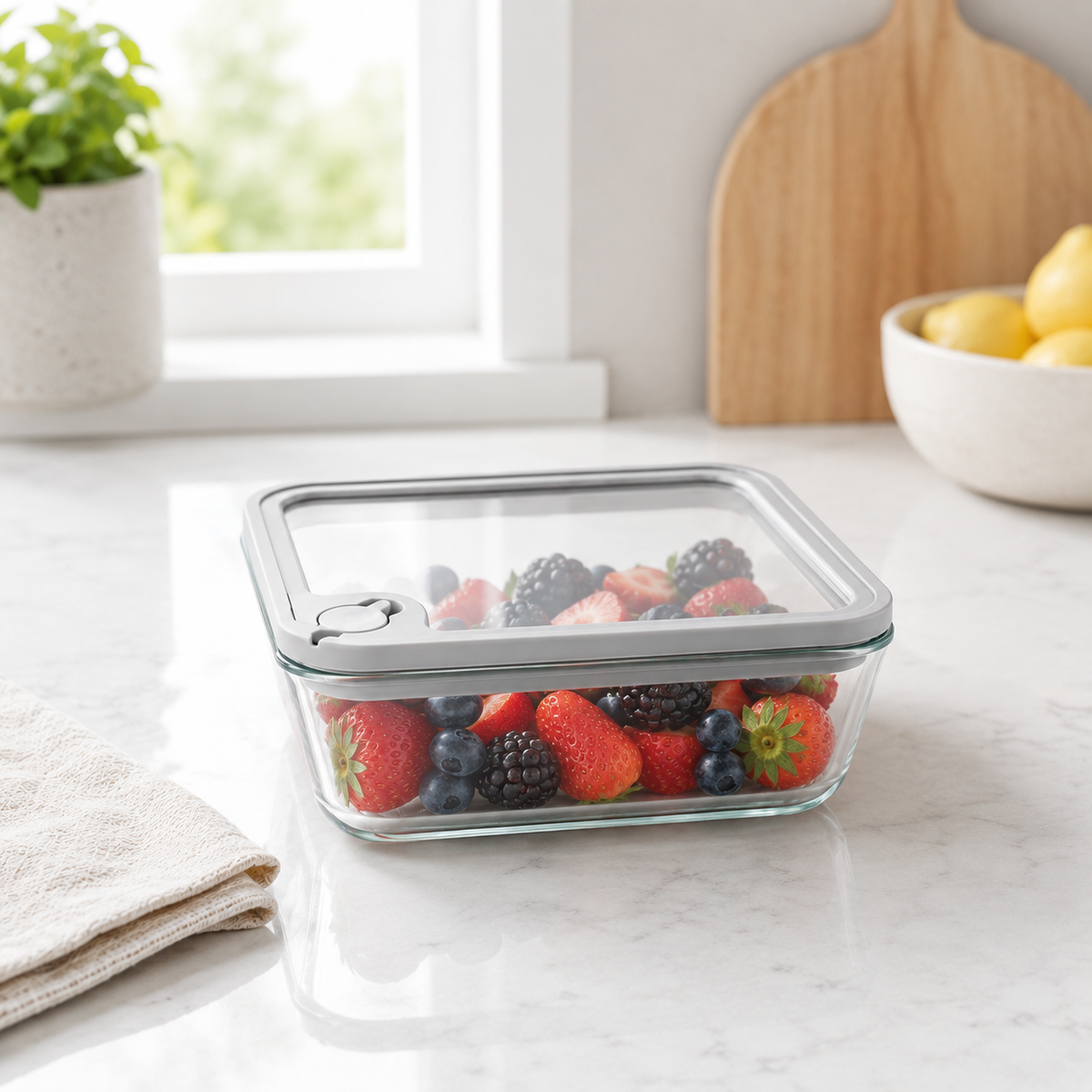 Glass Food Storage Container 1160ml - Rectangle - Grey