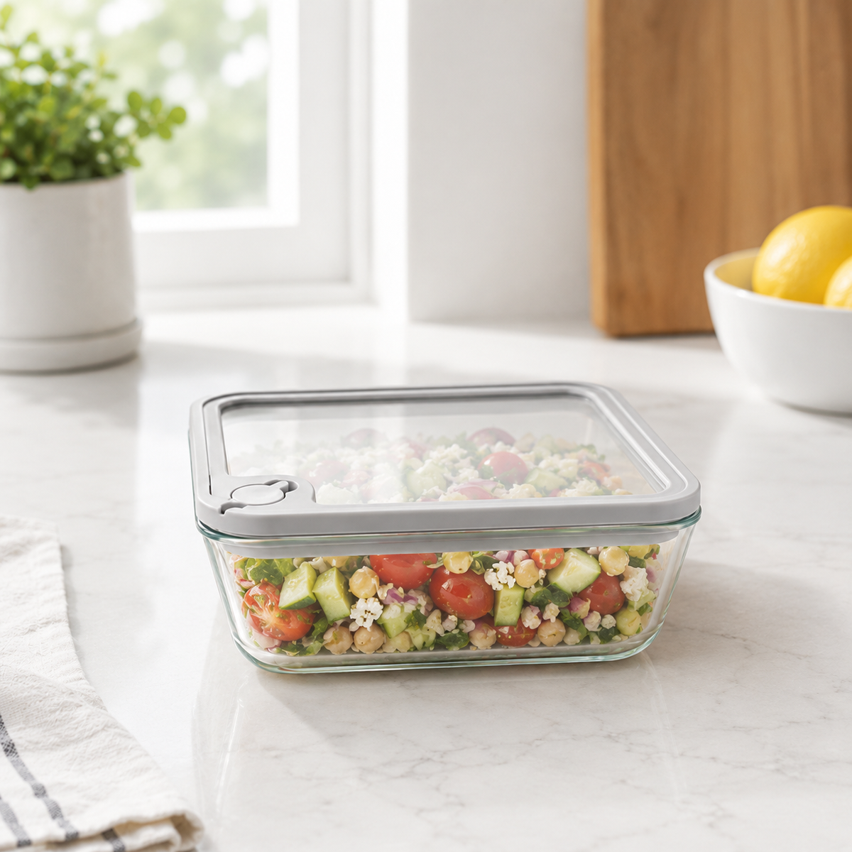 Glass Food Storage Container 1160ml - Rectangle - Grey – view 2