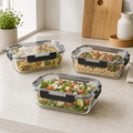 Glass Food Storage Container 1480ml - Black - 3 Pack