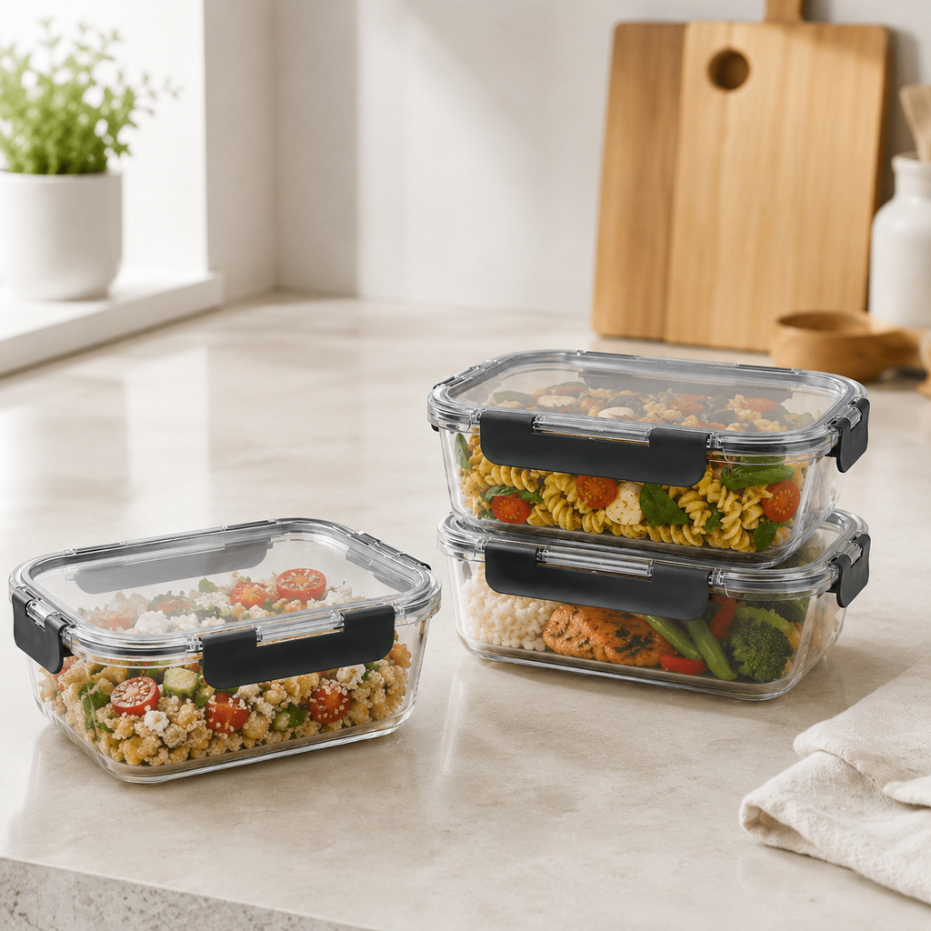 Glass Food Storage Container 1480ml - Black - 3 Pack – view 3