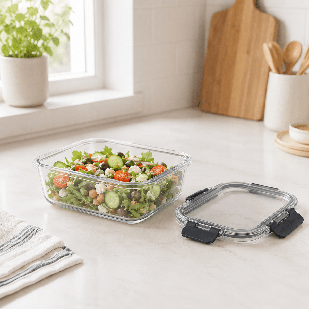 Glass Food Storage Container 1480ml - Rectangle - Black – view 2