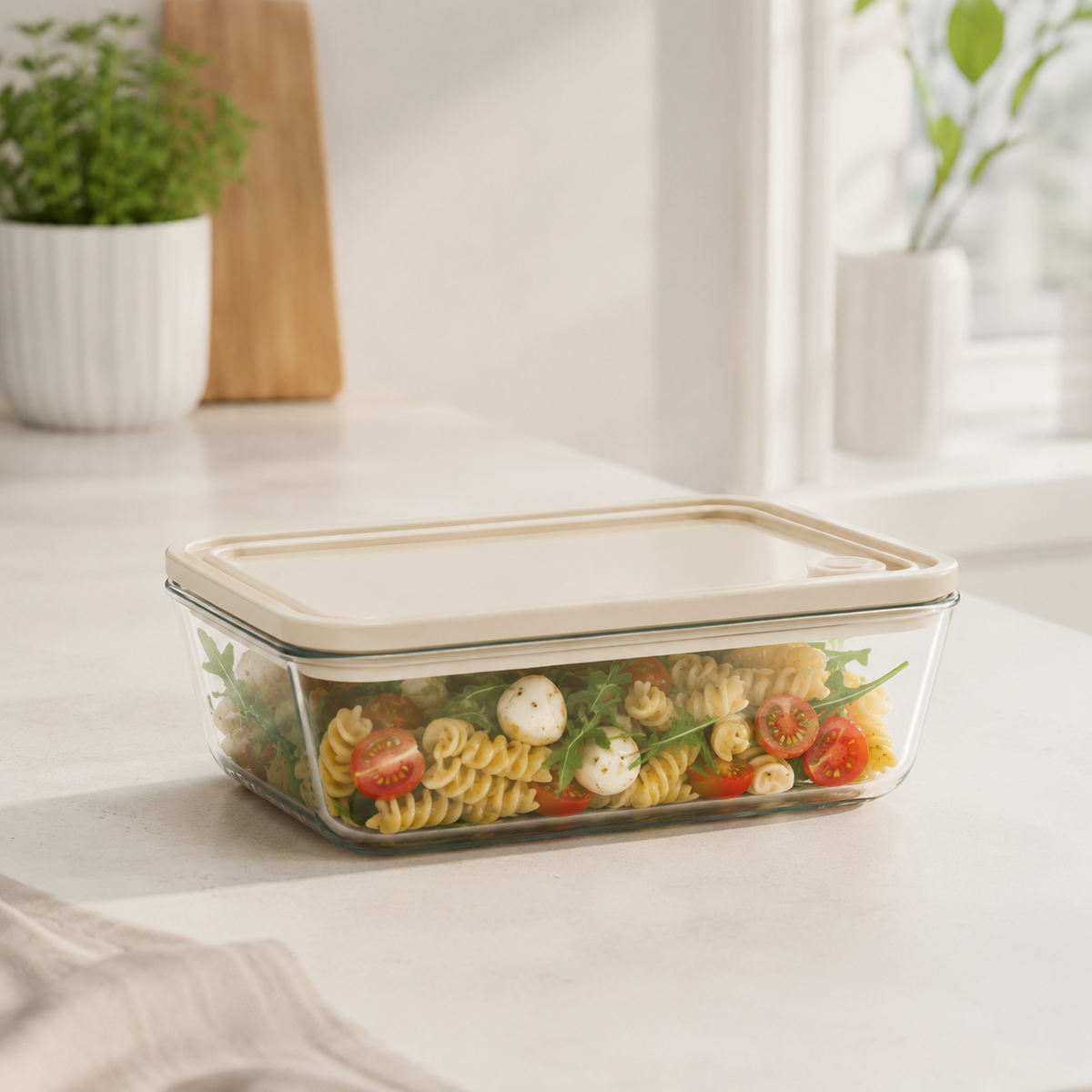 Glass Food Storage Container 1500ml - Rectangle - Cream – view 2