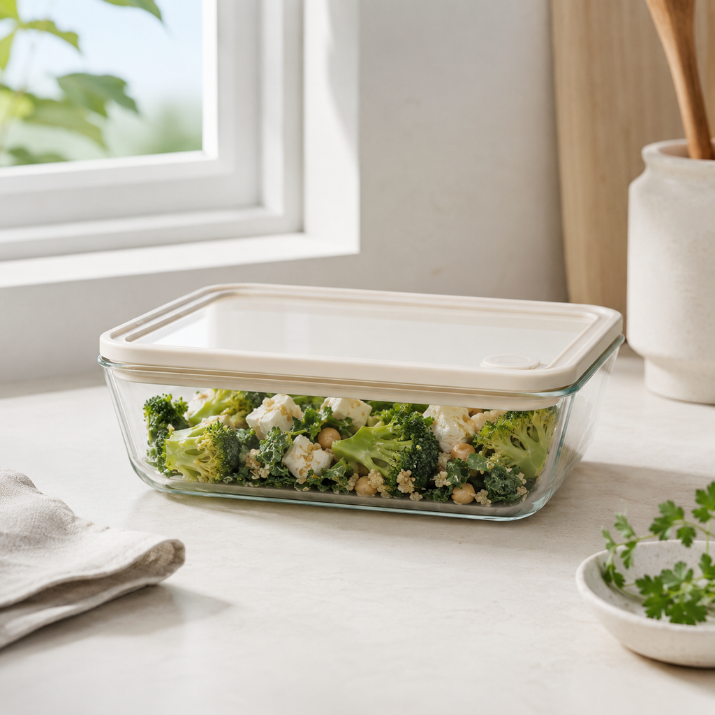 Glass Food Storage Container 1500ml - Rectangle - Cream – view 3