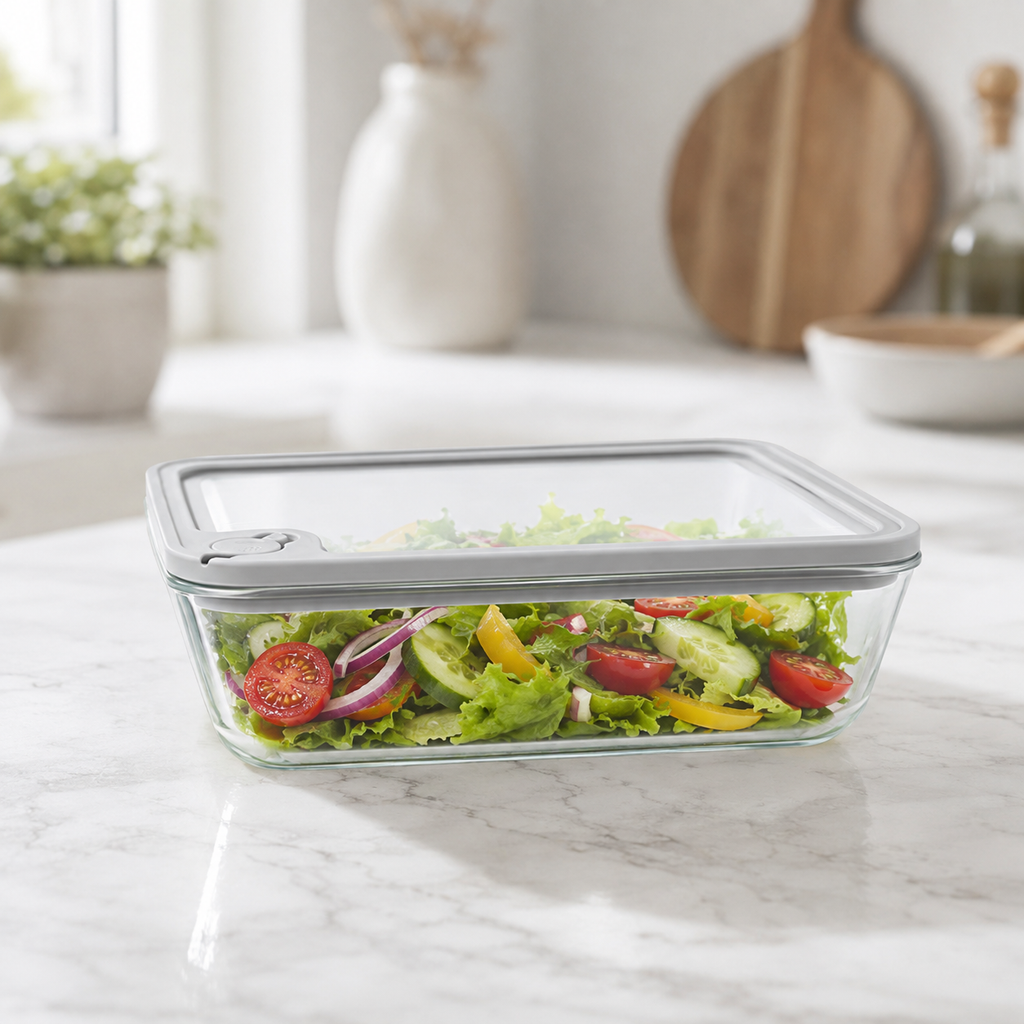 Glass Food Storage Container 1500ml - Rectangle - Grey