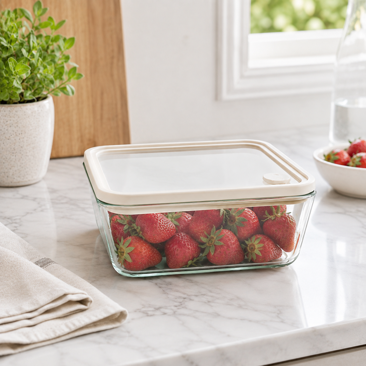 Glass Food Storage Container 1940ml - Rectangle - Cream