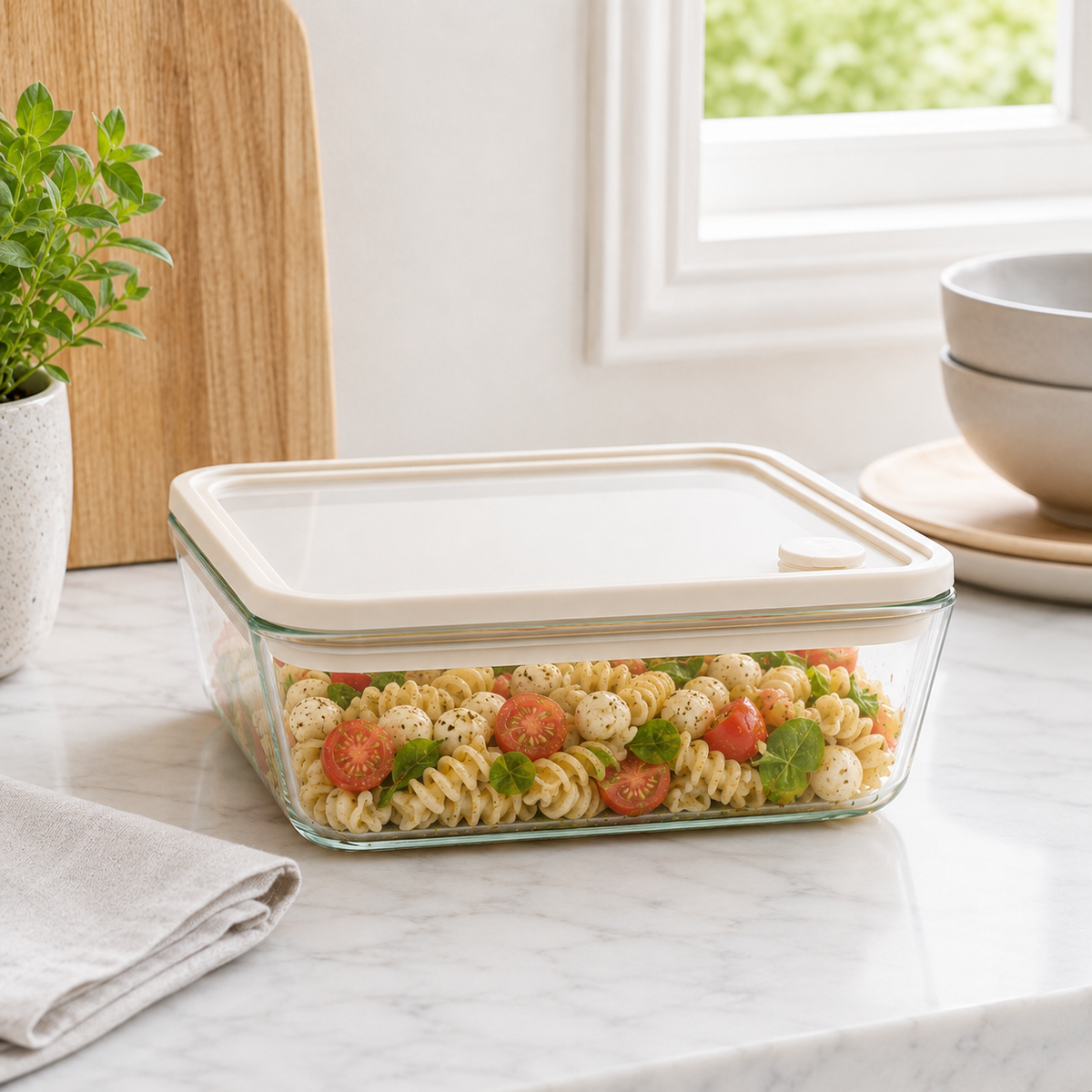 Glass Food Storage Container 1940ml - Rectangle - Cream – view 2