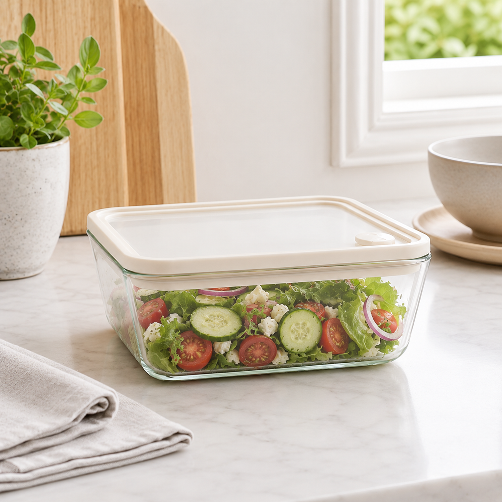 Glass Food Storage Container 1940ml - Rectangle - Cream – view 3