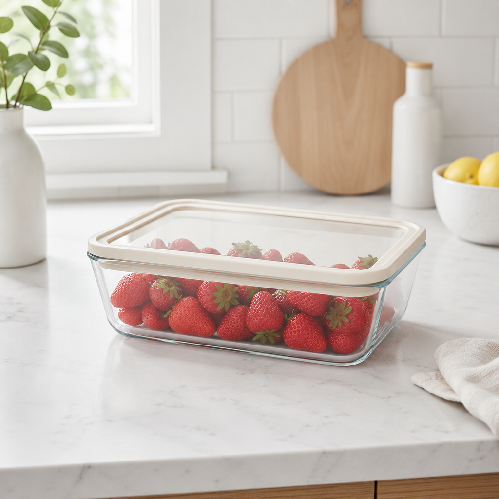 Glass Food Storage Container 2600ml - Rectangle - Cream