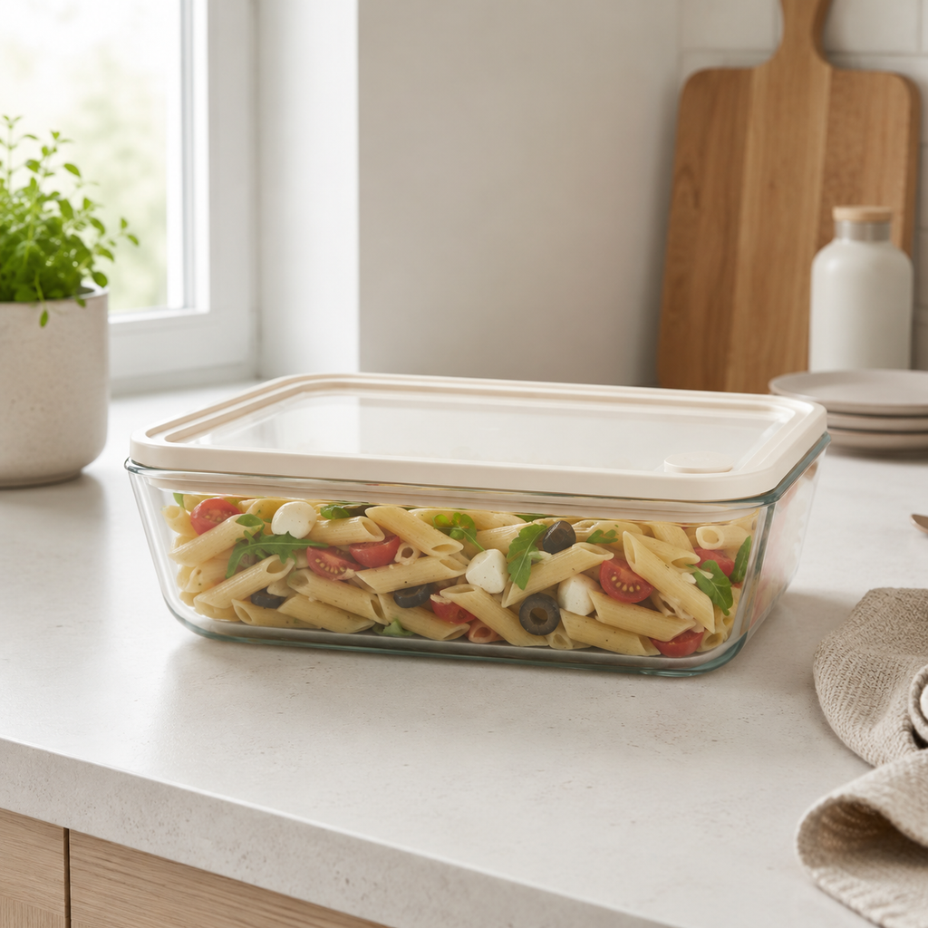 Glass Food Storage Container 2600ml - Rectangle - Cream – view 2