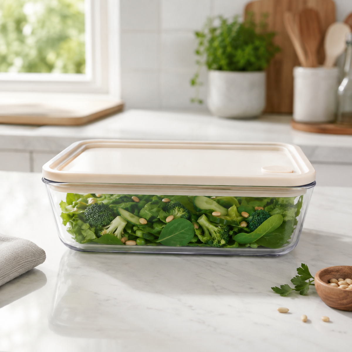 Glass Food Storage Container 2600ml - Rectangle - Cream – view 3