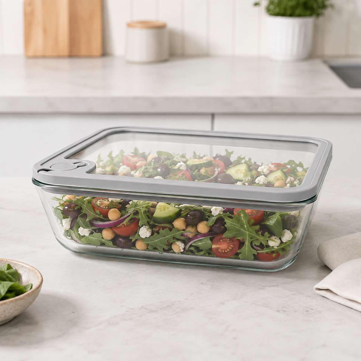 Glass Food Storage Container 2600ml - Rectangle - Grey – view 2
