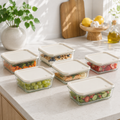 Glass Food Storage Container 620ml Rectangle - 6 Set - Cream