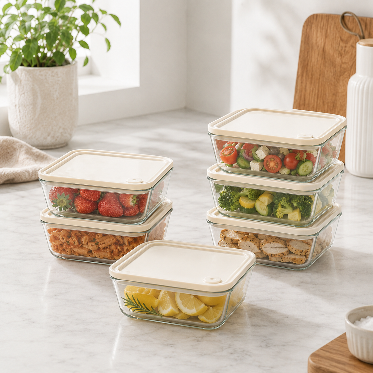 Glass Food Storage Container 620ml Rectangle - 6 Set - Cream – view 2