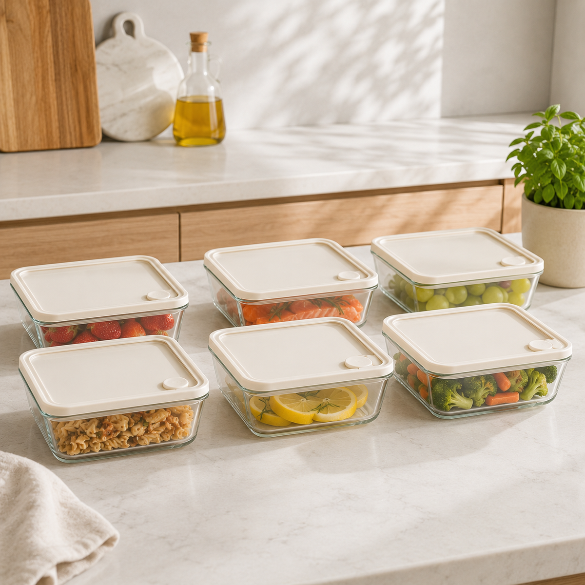 Glass Food Storage Container 620ml Rectangle - 6 Set - Cream – view 3