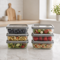 Glass Food Storage Container 620ml Rectangle - 6 Set - Grey