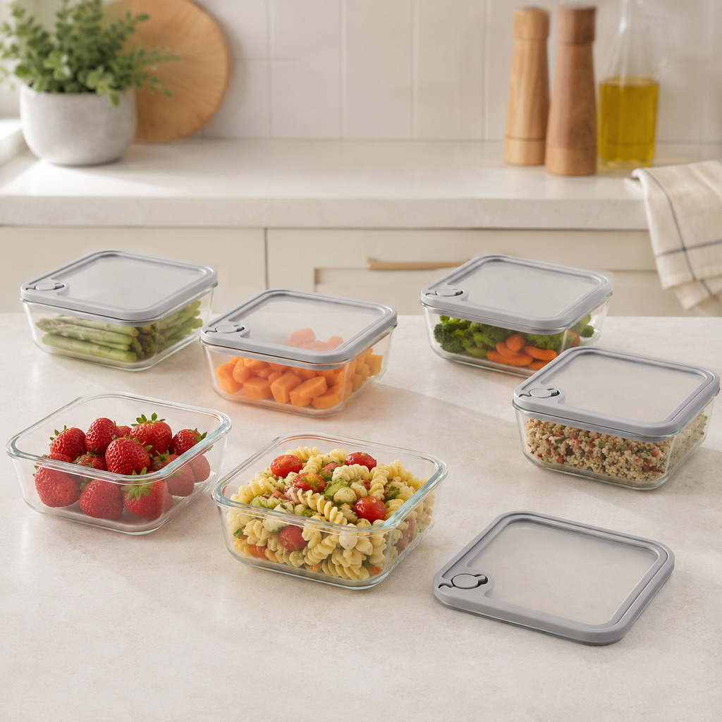 Glass Food Storage Container 620ml Rectangle - 6 Set - Grey – view 2