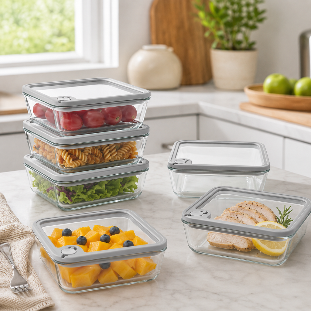 Glass Food Storage Container 620ml Rectangle - 6 Set - Grey – view 3