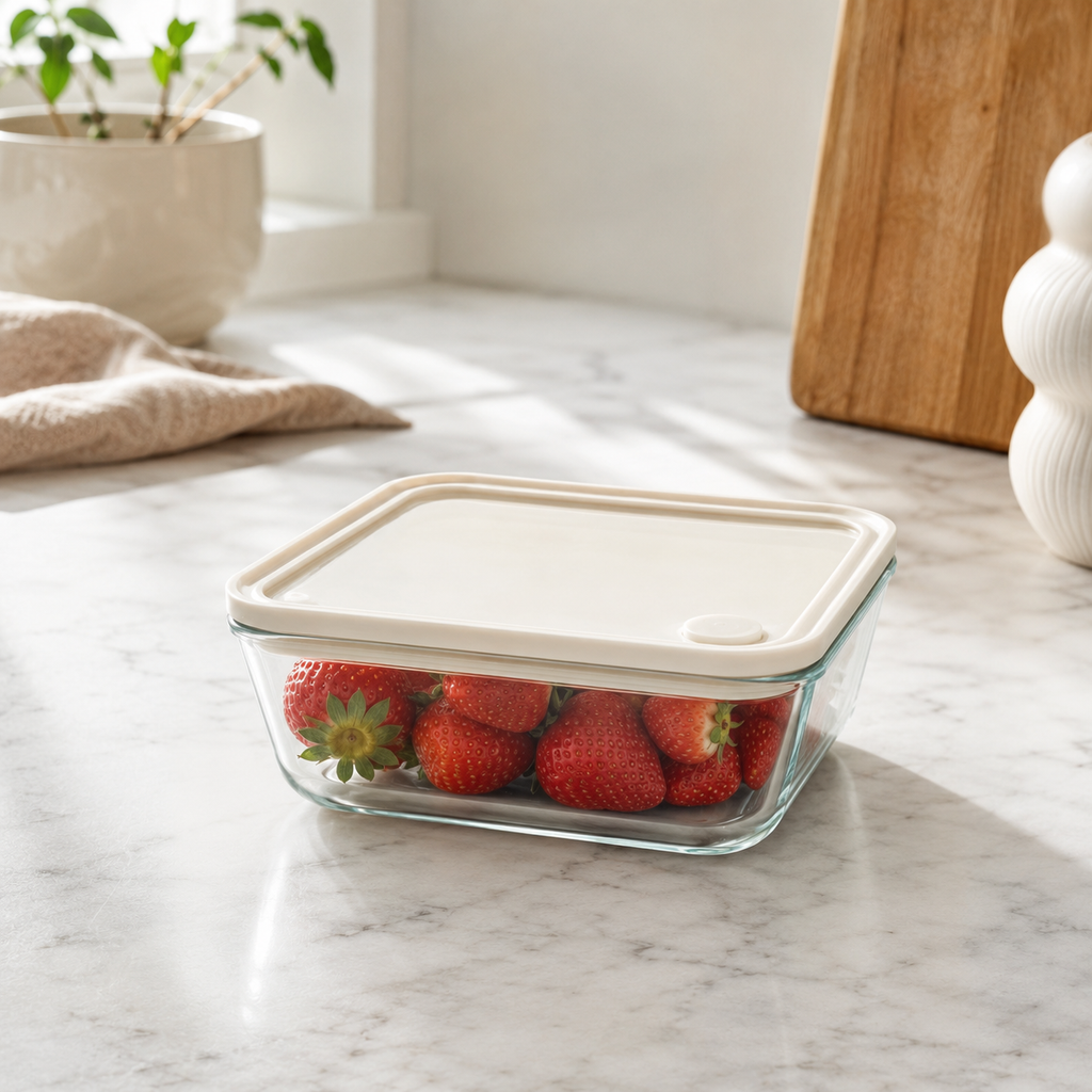 Glass Food Storage Container 620ml - Rectangle - Cream