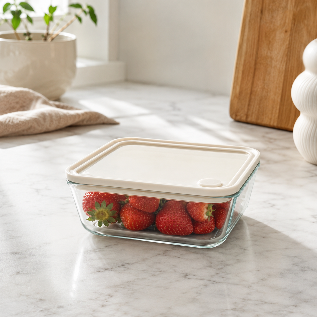 Glass Food Storage Container 620ml - Rectangle - Cream