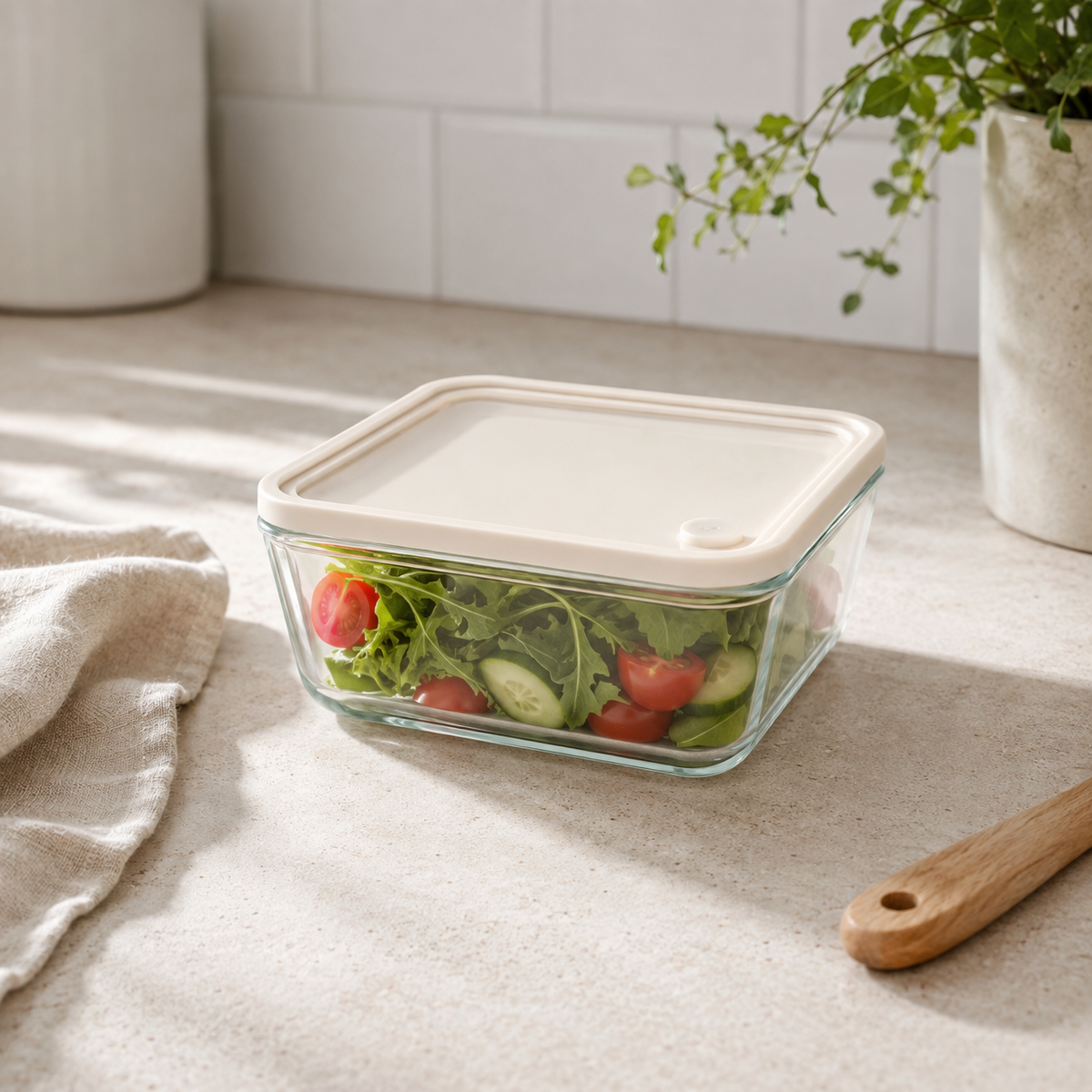 Glass Food Storage Container 620ml - Rectangle - Cream – view 2