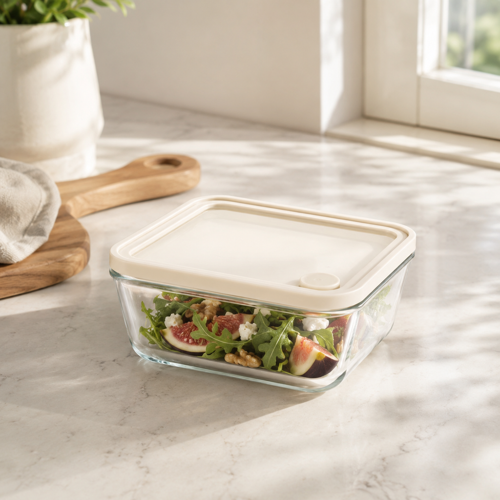 Glass Food Storage Container 620ml - Rectangle - Cream – view 3