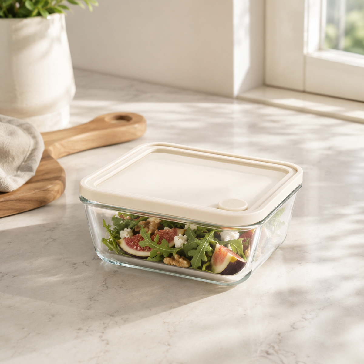 Glass Food Storage Container 620ml - Rectangle - Cream – view 3