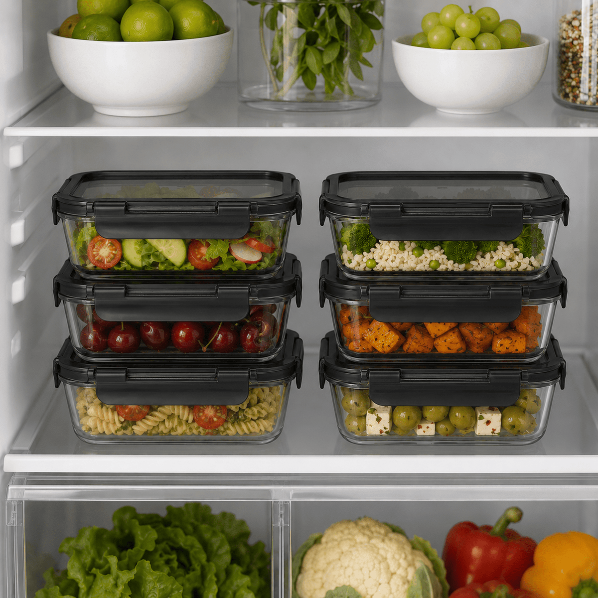 Glass Food Storage Container 630ml Rectangle - 6 Set - Black – view 2