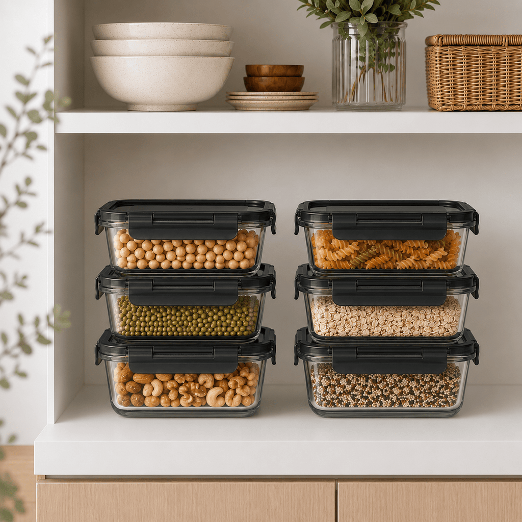 Glass Food Storage Container 630ml Rectangle - 6 Set - Black – view 3
