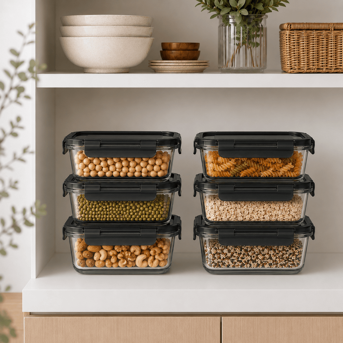 Glass Food Storage Container 630ml Rectangle - 6 Set - Black – view 3