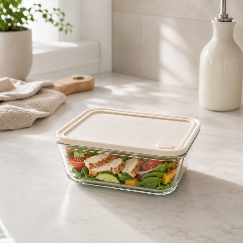 Glass Food Storage Container 820ml - Rectangle - Cream