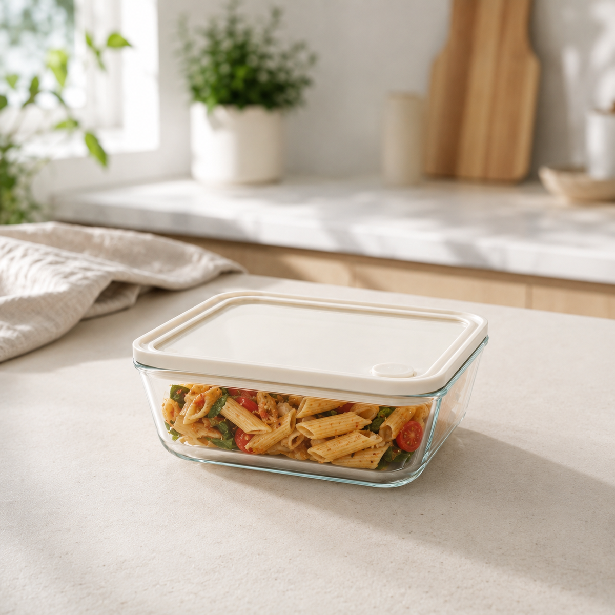 Glass Food Storage Container 820ml - Rectangle - Cream – view 2