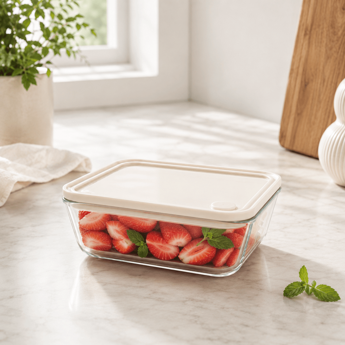 Glass Food Storage Container 820ml - Rectangle - Cream – view 3