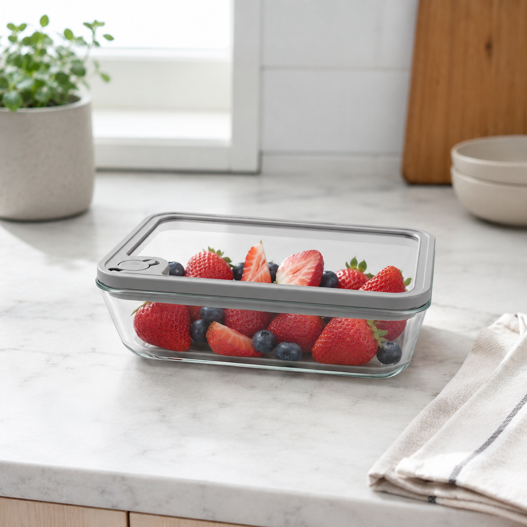 Glass Food Storage Container 820ml - Rectangle - Grey