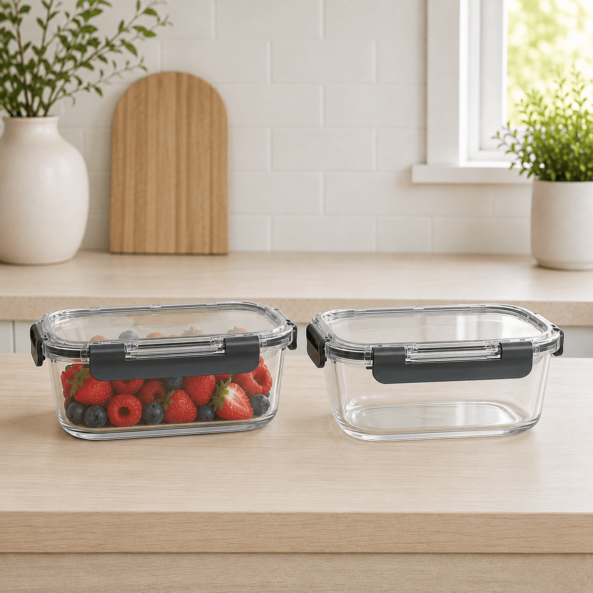 Glass Food Storage Containers 1000ml - 2 Set Square