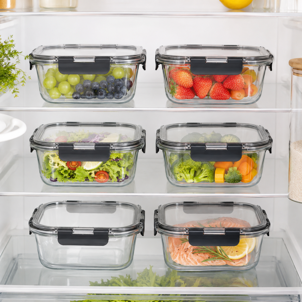 Glass Food Storage Containers - 1170ml 6 Set Square – view 2
