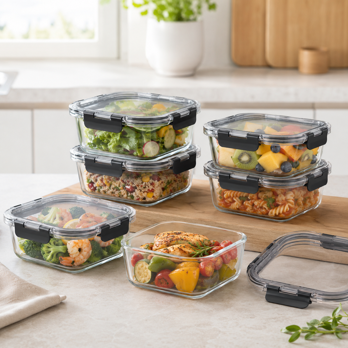 Glass Food Storage Containers - 1170ml 6 Set Square – view 3