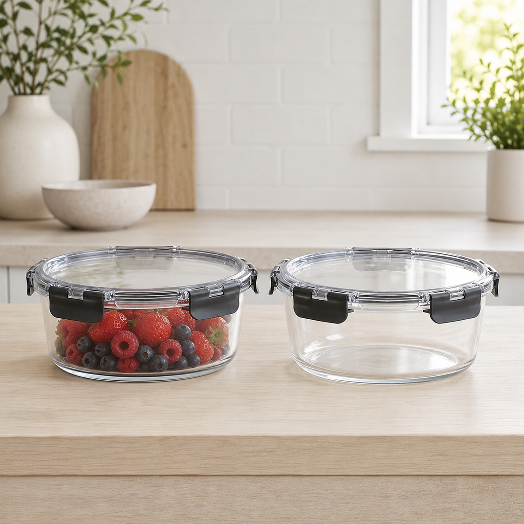 Glass Food Storage Containers 1300 ML - 2 Set Round