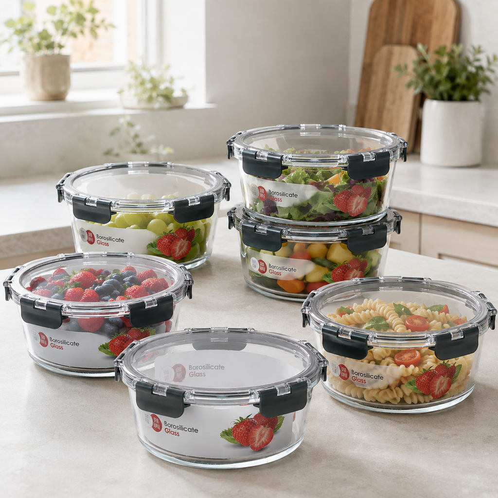 Glass Food Storage Containers - 1300ml 6 Set Round
