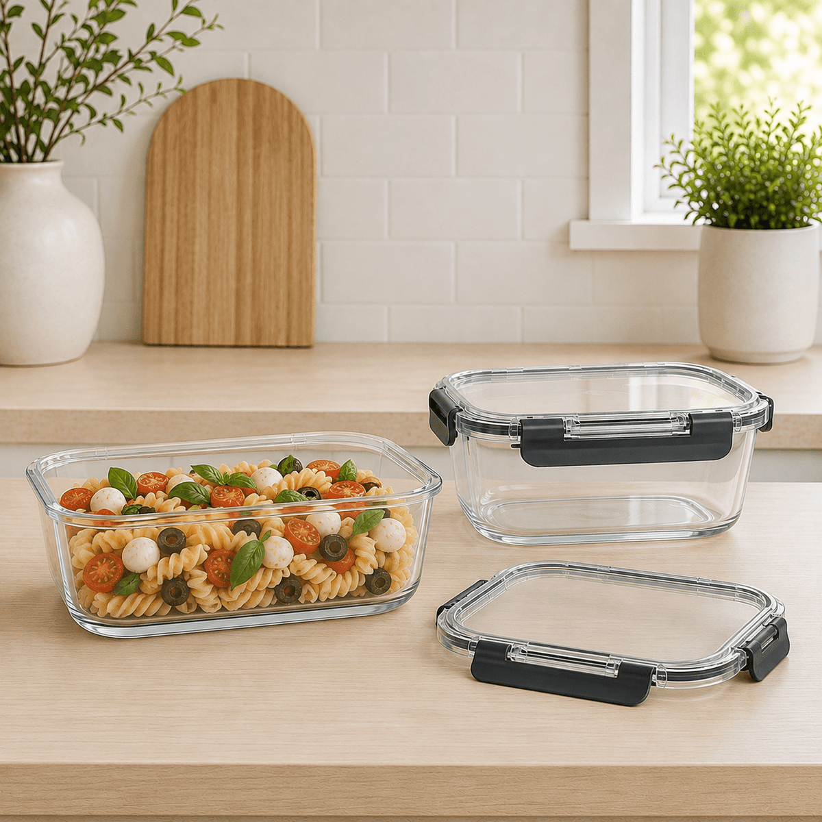 Glass Food Storage Containers 1480 ML - 2 Set Square - Luma & Home