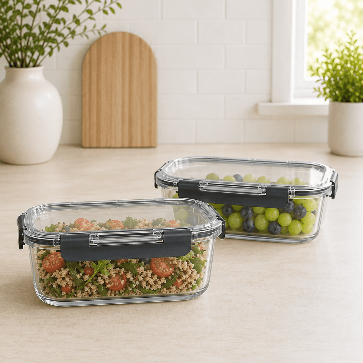 Glass Food Storage Containers 1480 ML - 2 Set Square - Luma & Home