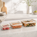 Glass Food Storage Containers - 3 Set Rectangle - Cream