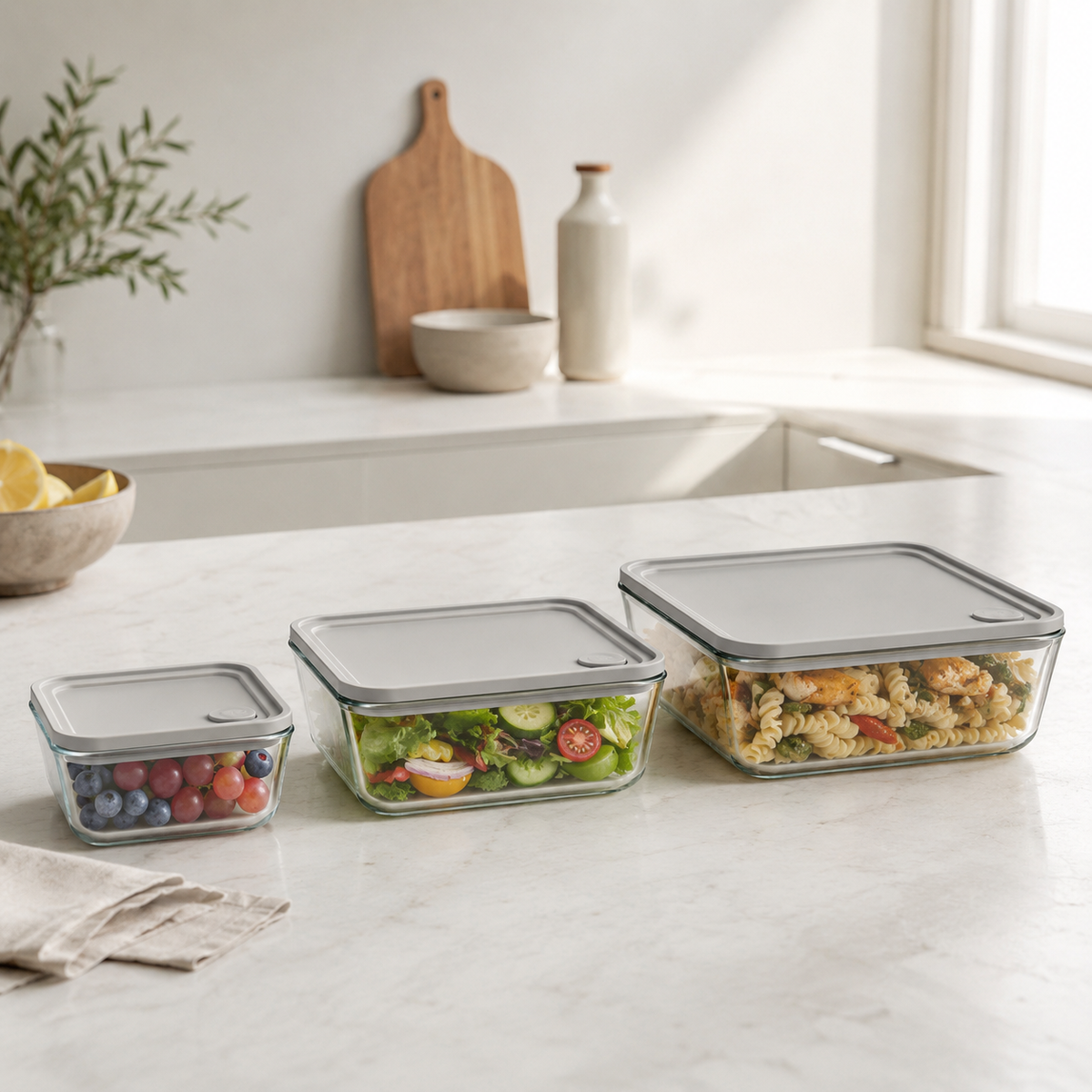 Glass Food Storage Containers - 3 Set Rectangle - Grey – view 2