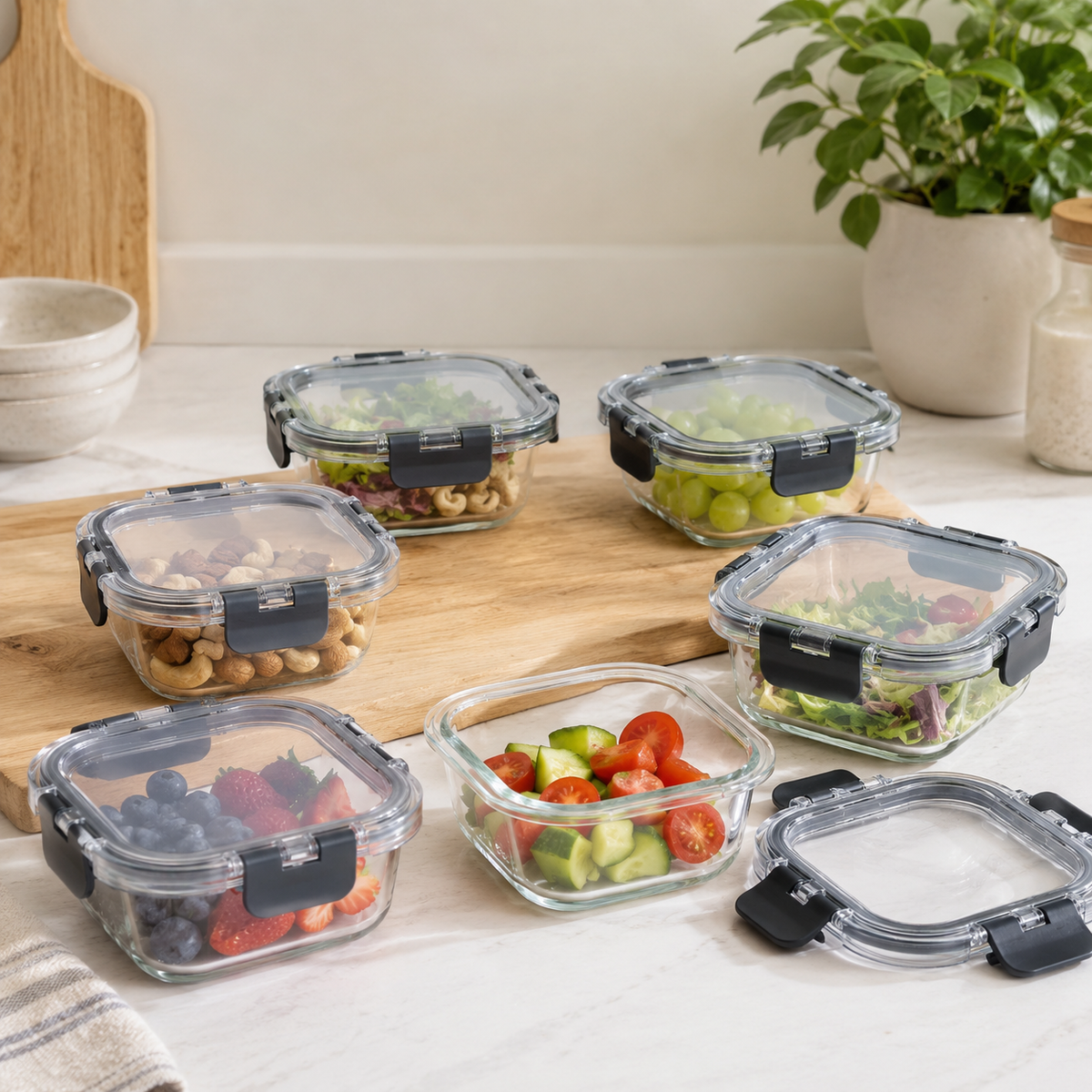 Glass Food Storage Containers - 300ml 6 Set Square – view 3