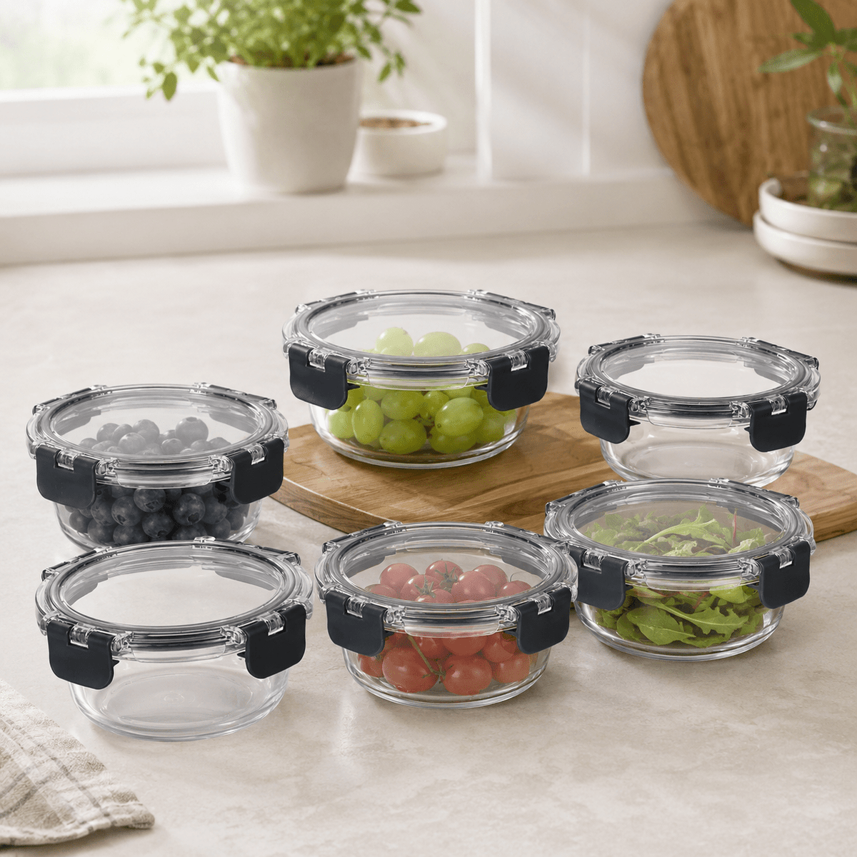 Glass Food Storage Containers - 370ml 6 Set Round