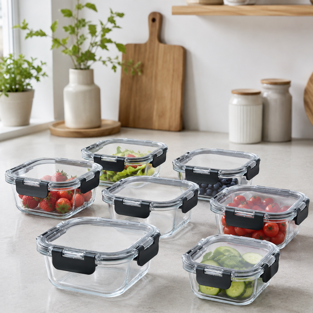 Glass Food Storage Containers - 500ml 6 Set Square