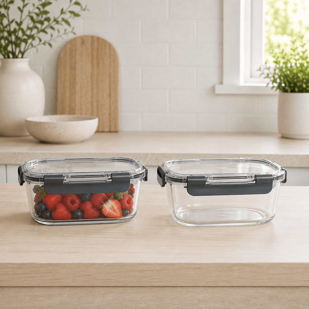 Glass Food Storage Containers 630ml - 2 Set Square