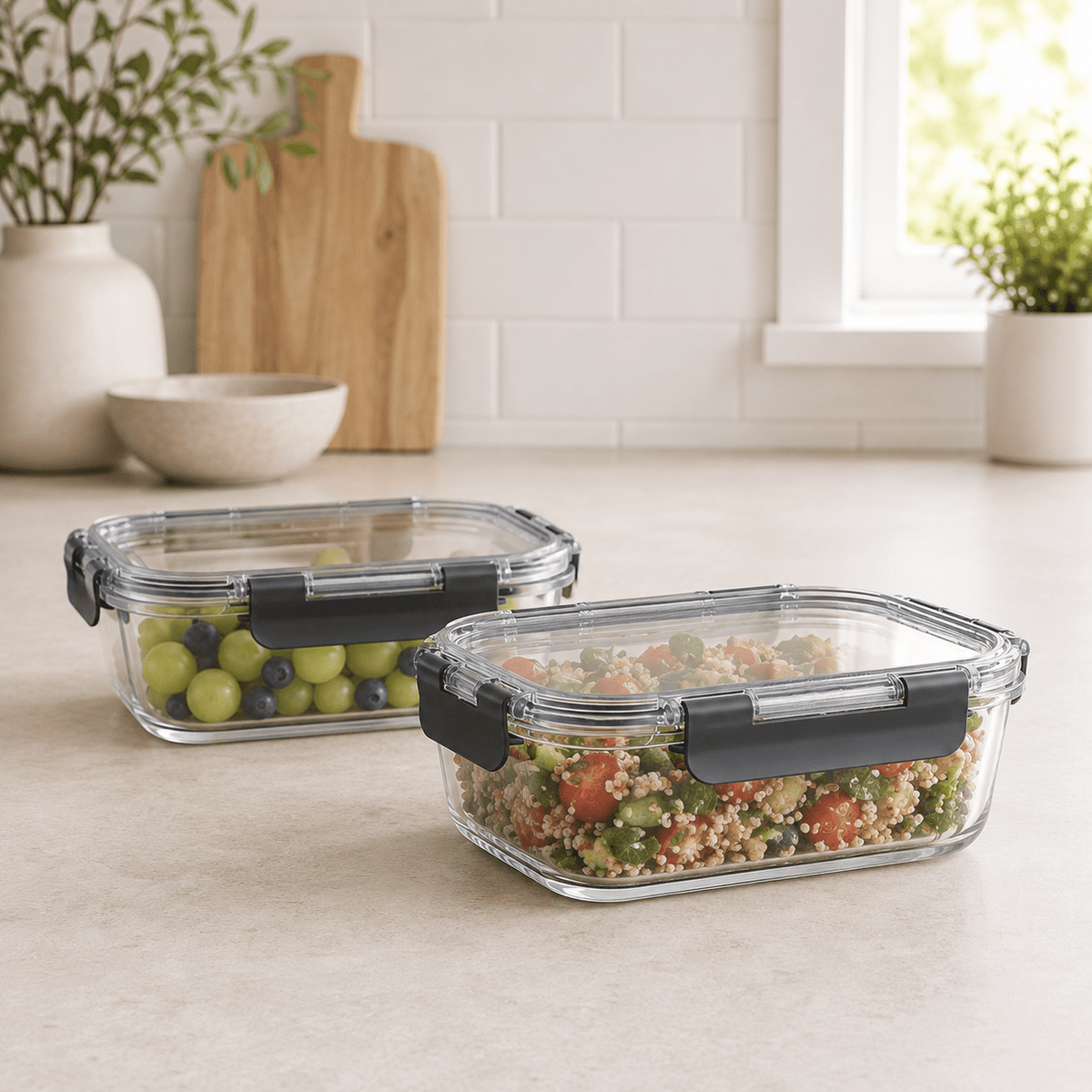 Glass Food Storage Containers 630ml - 2 Set Square – view 3