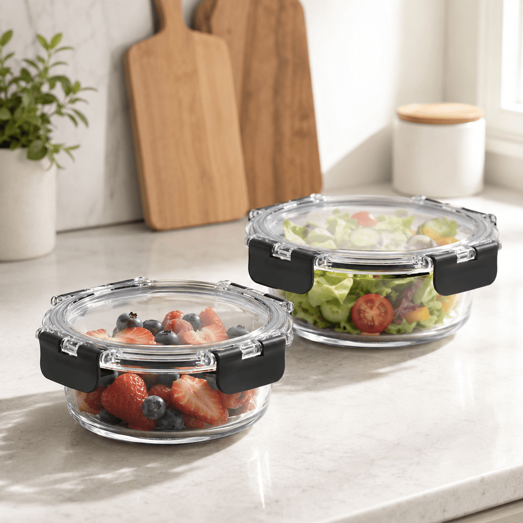 Glass Food Storage Containers 635ml - 2 Set Round