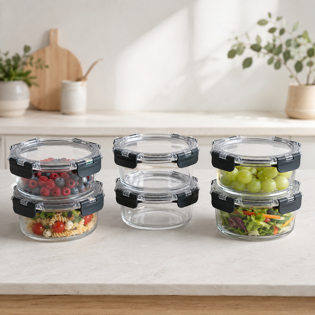 Glass Food Storage Containers - 635ml 6 Set Round