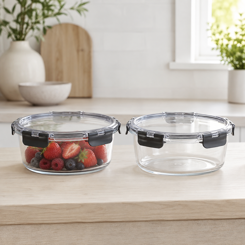 Glass Food Storage Containers 930 ML - 2 Set Round – view 2
